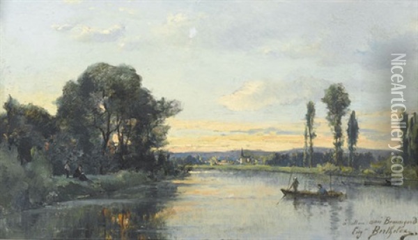 Flusslandschaft Im Abendlicht Oil Painting - Eugene Berthelon