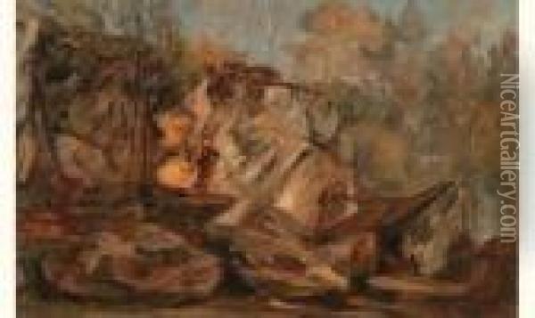 Rochers En Foret De Fontainebleau, Circa 1849 Oil Painting - Paul Huet