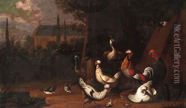 Poultry in a farmyard Oil Painting - Pieter Casteels III