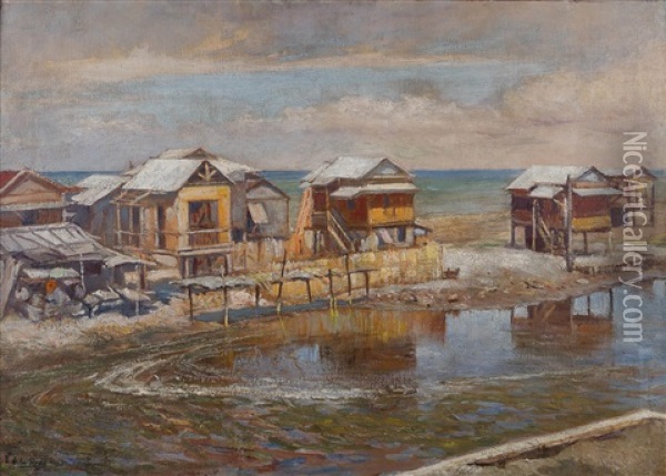 Casas De Pescadores En Tondo (fishermen's Houses, Tondo) Oil Painting - Fabian De La Rosa