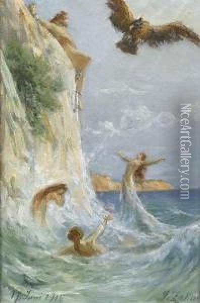 Prometheus Und Der Adler. Oil Painting - Johann Zahnd