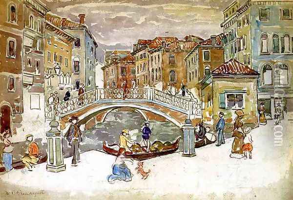 Venice The Little Bridge Oil Painting - Maurice Brazil Prendergast