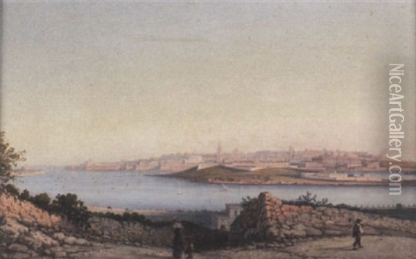 Manoel Island And Valletta From Gzira, Malta Oil Painting - Girolamo Gianni