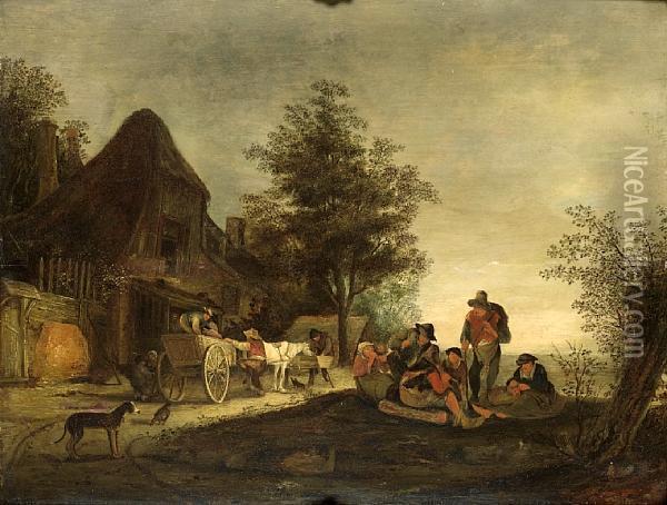 Figures Before A Country Inn Oil Painting - Isaack Jansz. van Ostade