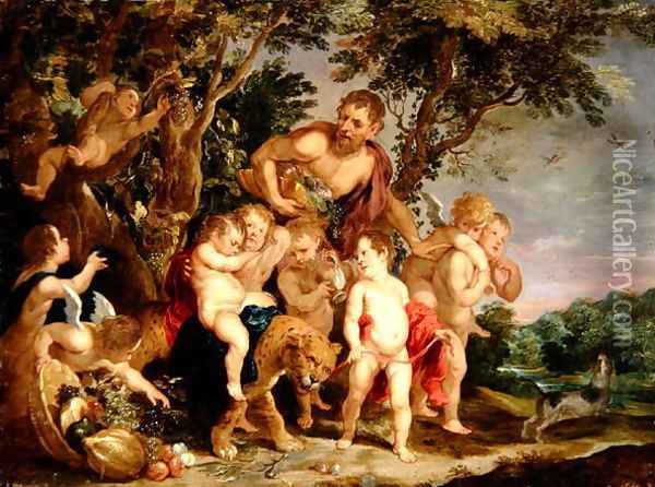 A Bacchanal in a Wooded River Landscape Oil Painting - Victor Wolfvoet