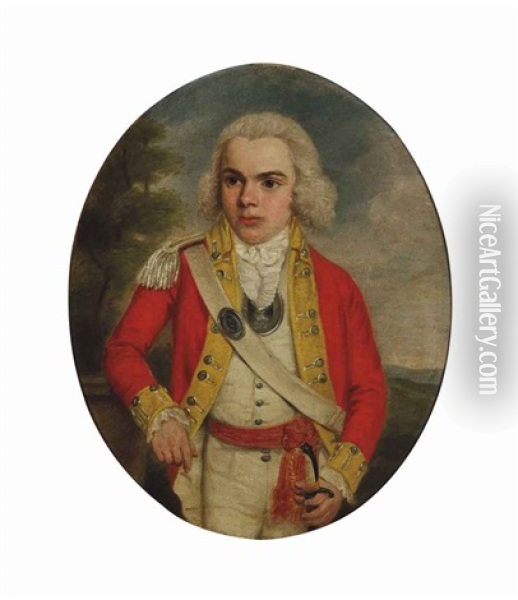 Portrait Of An Officer, Traditionally Identified As George Tibbs, Three-quarter-length, In Uniform Holding A Sword Oil Painting - Mather Brown