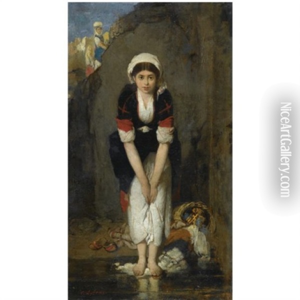 Young Girl By The River Oil Painting - Nikiforos (Nicephore) Lytras
