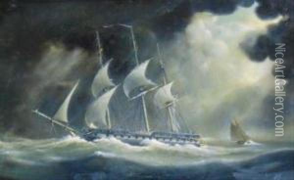 Schooner Running In A Storm Oil Painting - John Christian Schetky