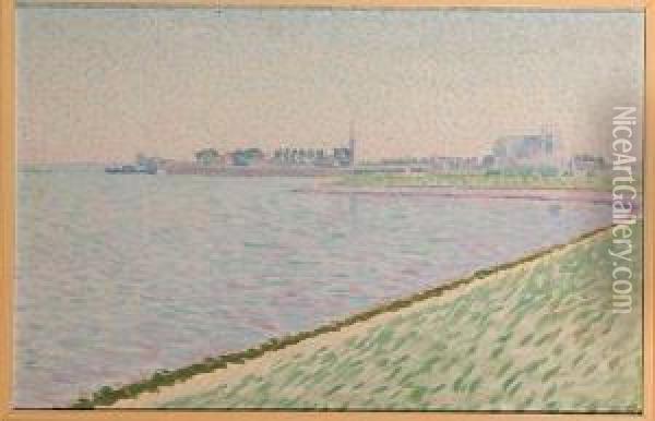 A Panoramic View Of Veere At High Tide Oil Painting - Ferdinand Hart Nibbrig