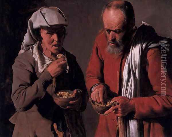 Peasant Couple Eating Oil Painting - Georges de La Tour