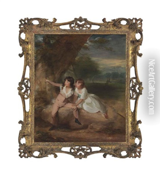 The Macnamara Children, With Windsor Castle Beyond Oil Painting - Sir John Hoppner