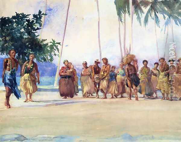 Fagaloa Bay Samoa 1890 The Taupo Gaase Marshalling The Women Who Bring Presents Of Food Oil Painting - John La Farge