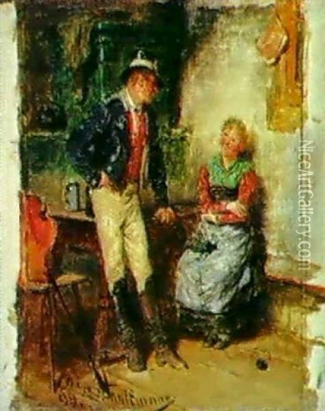 Madel Und Postillion Oil Painting - Hugo Wilhelm Kauffmann