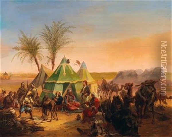 A Bedouin Encampment Oil Painting - Joseph Heicke