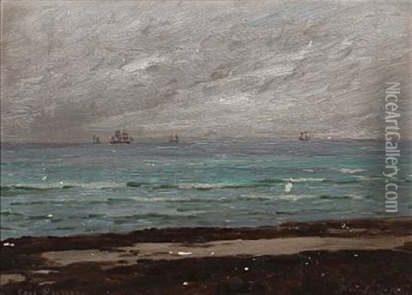 Cloudy Day At Hornbaek Beach, Denmark Oil Painting - Carl Ludvig Thilson Locher