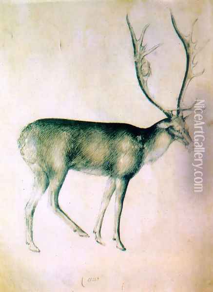 Stag (from a sketch-book) 1380-90 Oil Painting - Giovannino de' Grassi