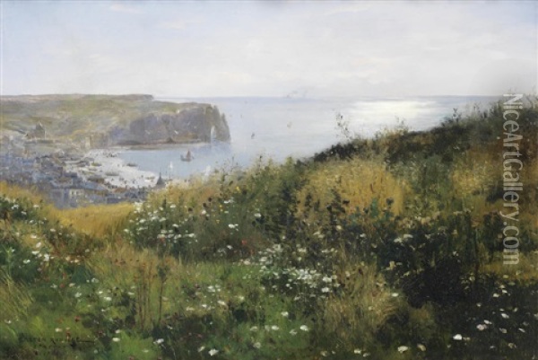 Coastal Landscape, Etretat Oil Painting - Gaston Marie Anatole Roullet