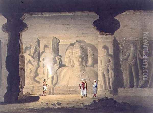The Great Triad in the Cave Temple of Elephanta, near Bombay, in 1803, from Volume II of Scenery, Costumes and Architecture of India, engraved by T. Edge, pub. by Smith, Elder and Company, 1830 Oil Painting - William Westall