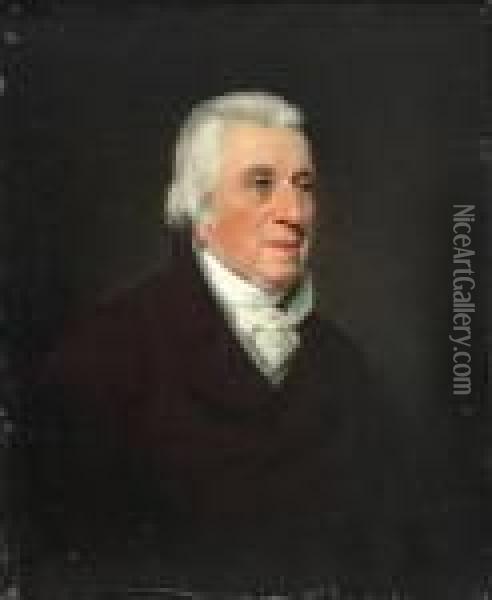 Robert Maitland 
Head And Shoulders, Wearing A Brown Coat And A White Stock Oil Painting - Sir Henry Raeburn