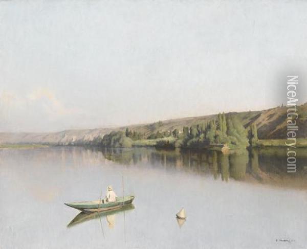 Flusspartie Mit Fischer In Einem Boot Oil Painting - Emile Louis Foubert