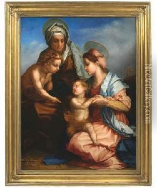 Madonna With Child, Elisabeth And The Infant Saint John. Oil/canvas/canvas Oil Painting - Andrea Del Sarto