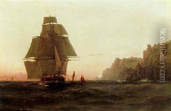 Marine Med Sejlskib, Antagelig Udfor Gibraltar Oil Painting - Vilhelm Melbye