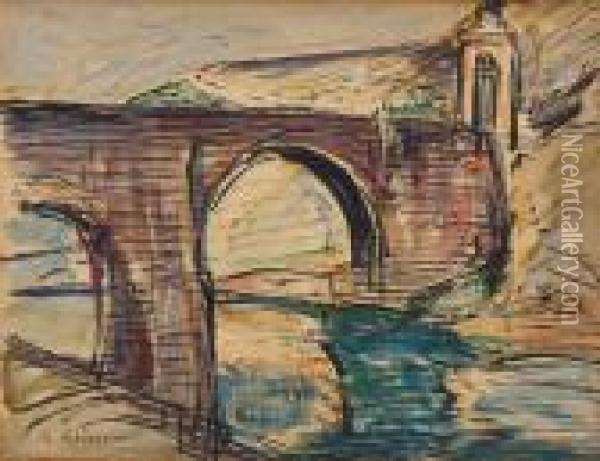 Alcantara Bridge, Toledo Oil Painting - Petrascu Gheorghe