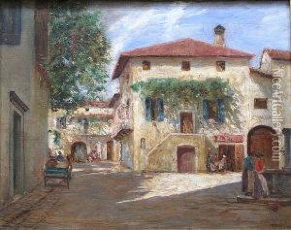 Mediterranean Town Square Oil Painting - Richard Lipps