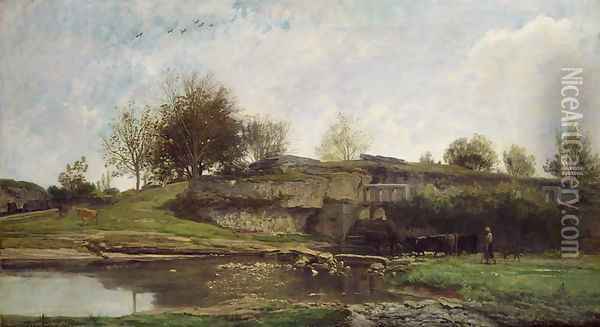 The Lock at Optevoz, 1855 Oil Painting - Charles-Francois Daubigny