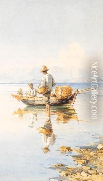 A Greek Fishing Boat Oil Painting - Angelos Giallina
