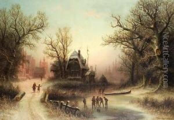 Russische Winterlandschaft Mit
 Figurenstaffage. Oil Painting - Albert Bredow