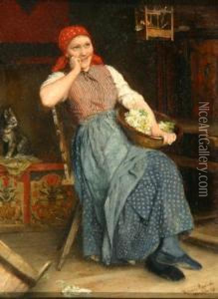 The Dreaming Maid Oil Painting - Theodor Gustav Ernst Schmidt