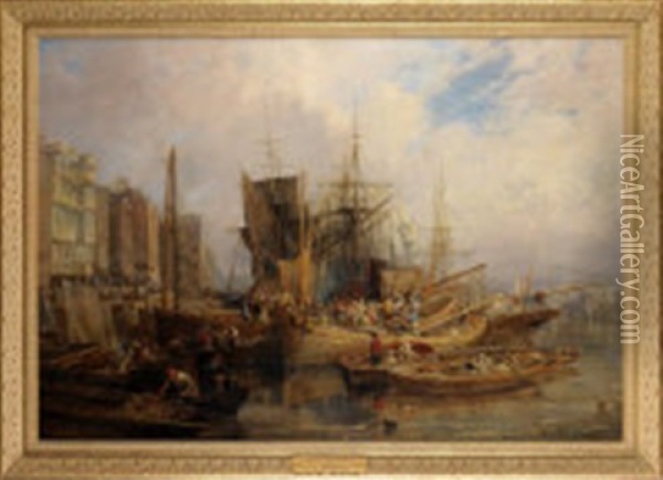 Fish Boats At Newcastle Quay Oil Painting - Thomas Miles Richardson the Elder