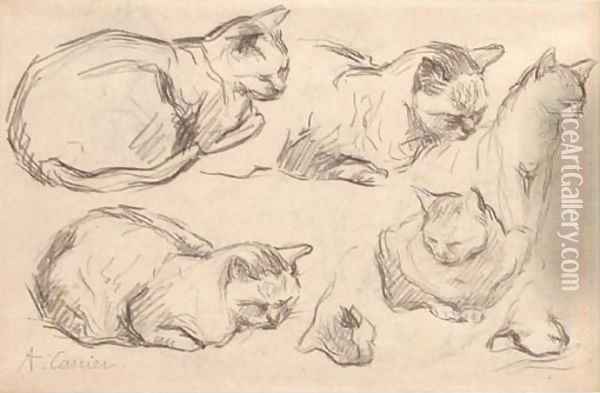 Studies of cats Oil Painting - Auguste-Joseph Carrier