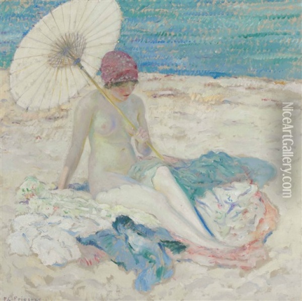On The Beach Oil Painting - Frederick Carl Frieseke