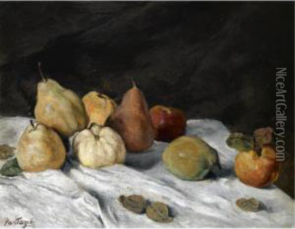 Still Life With Pears, Apples And Quinces Oil Painting - Pericles Pantazis