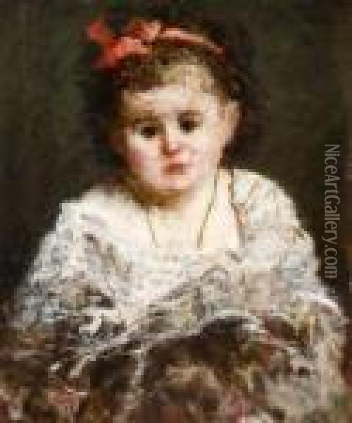 La Petite Fille Au Ruban Rouge Oil Painting - Adolphe Joseph Th. Monticelli
