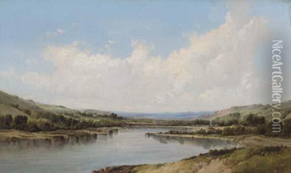 A River Valley Oil Painting - A.H. Vickers