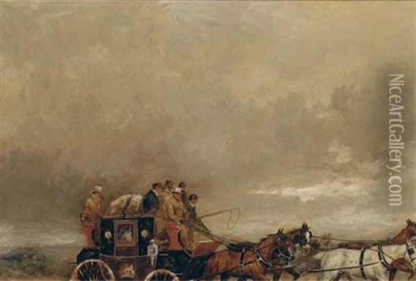 The London To Oxford Mail Coach On A Winter's Day Oil Painting - Henry Frederick Lucas Lucas