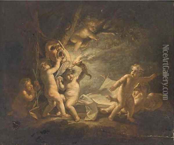 Putti disporting with tools of a sabbath Oil Painting - French School