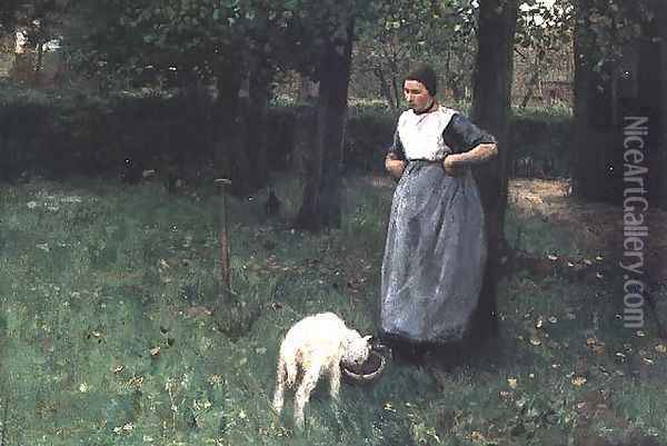 Larener Woman with a Goat, c.1885 Oil Painting - Anton Mauve