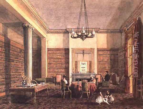 The library at Thirlestaine House, Cheltenham Oil Painting - Harriet Rushout Bowles