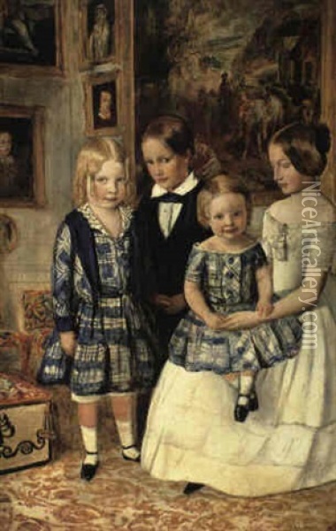 Portrait Of The Four Wyatt Children Oil Painting - John Everett Millais