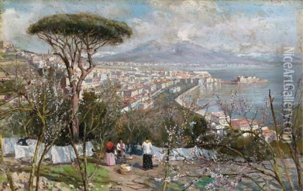 Golfo Di Napoli Con Lavandaie Oil Painting - Attilio Pratella