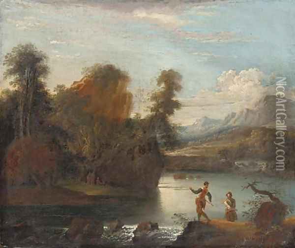 Anglers by a weir Oil Painting - Robert Carver