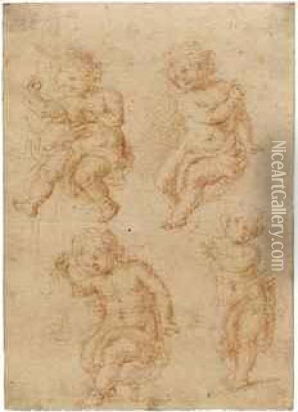 Four Studies Of Children, Probably For The Infant Christ Oil Painting - Angelica Kauffmann
