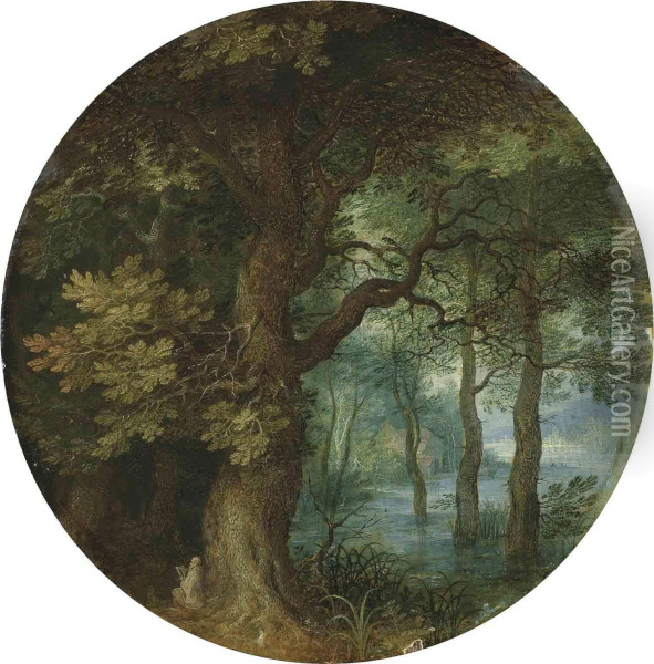 A Wooded Landscape With A Hermit Monk Oil Painting - Jan The Elder Brueghel
