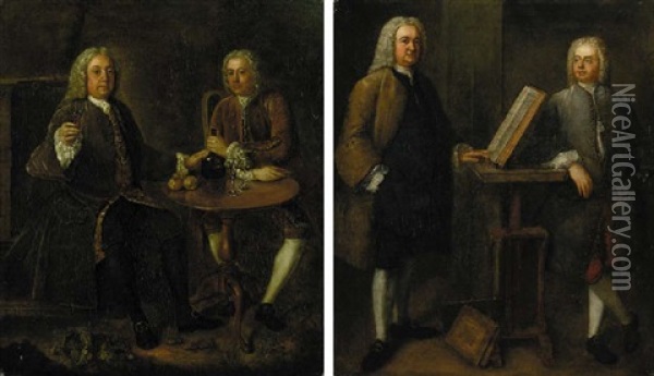 Portrait Of Two Gentlemen Seated At A Table, Raising A Toast, In A Garden Oil Painting - Stephen Slaughter