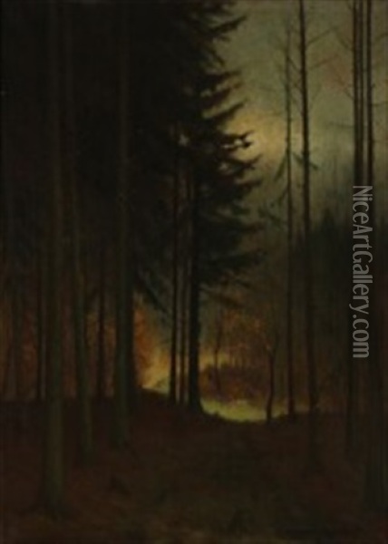 Forest In Moonlight Oil Painting - Jeppe Madsen Ohlsen