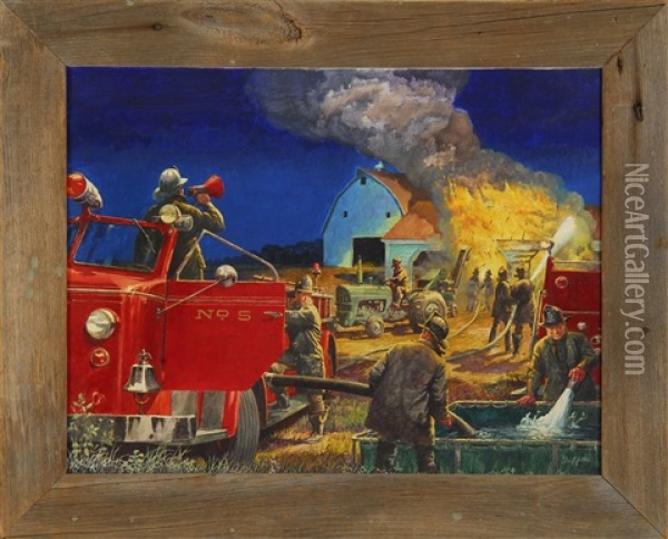 Firemen At The Scene Of A Barn Fire Oil Painting - William Alexander Griffith